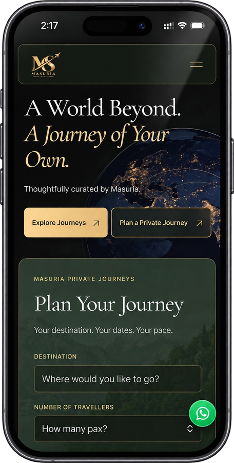 Masuria website preview on a phone